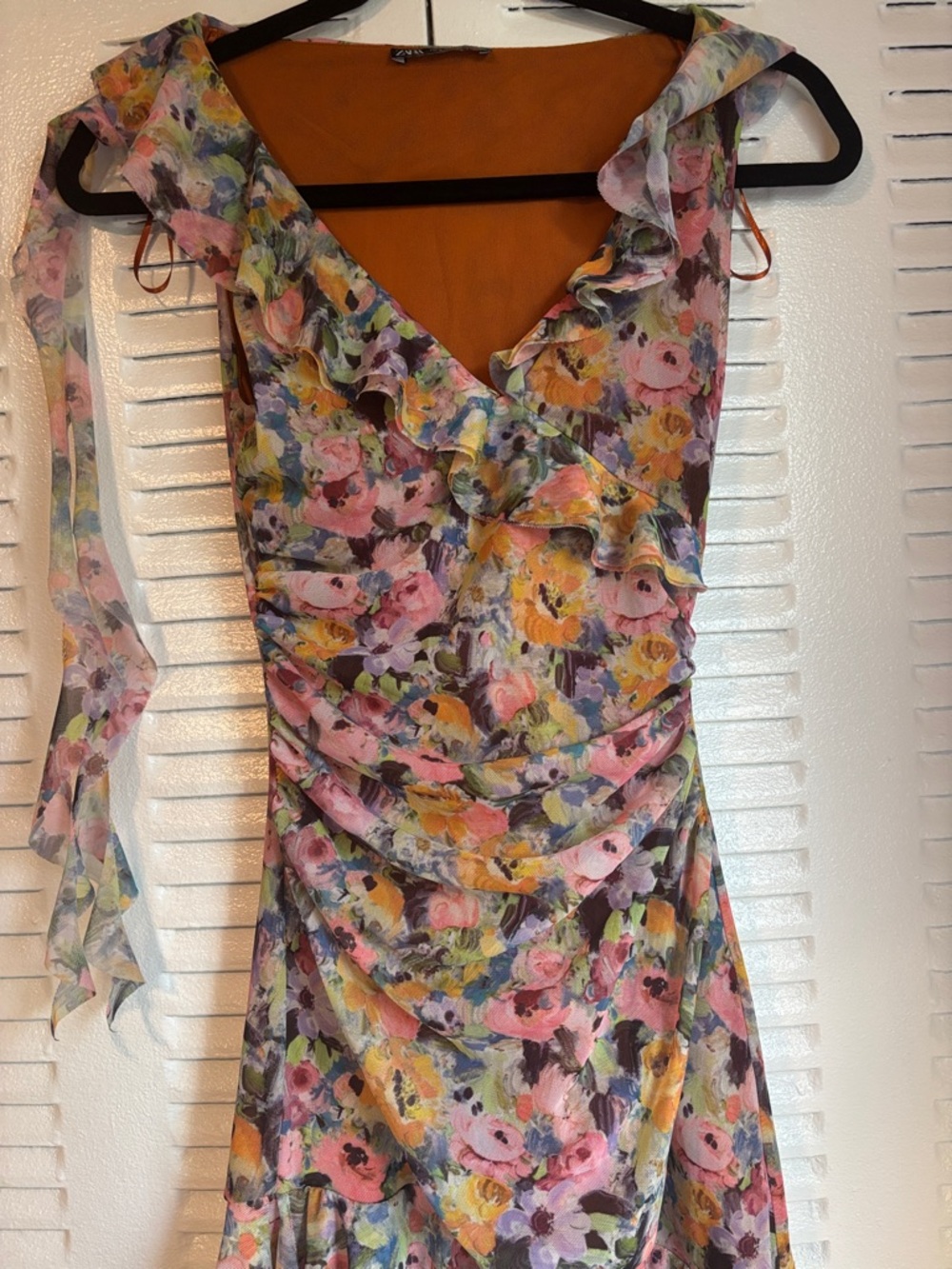 ZARA Floral Ruched Mini Dress Size S New With Tags Romantic Chic Style - Picture 3 of 16